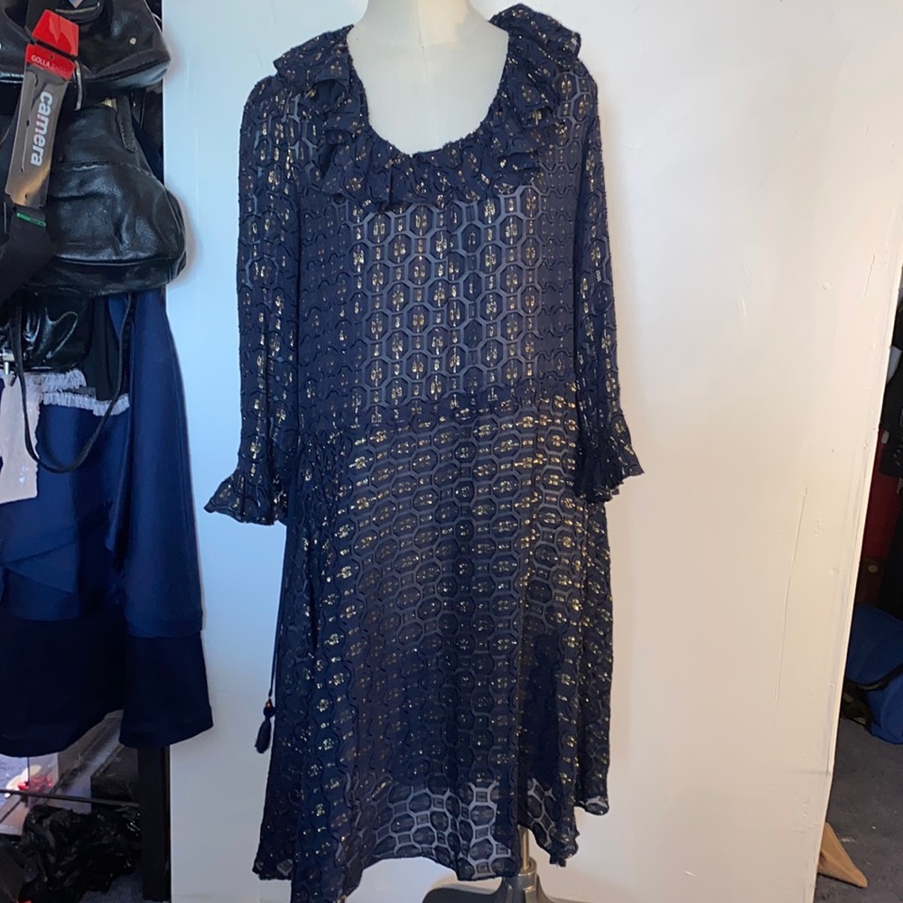 Tory burch navy blue oversize silk dress size 2